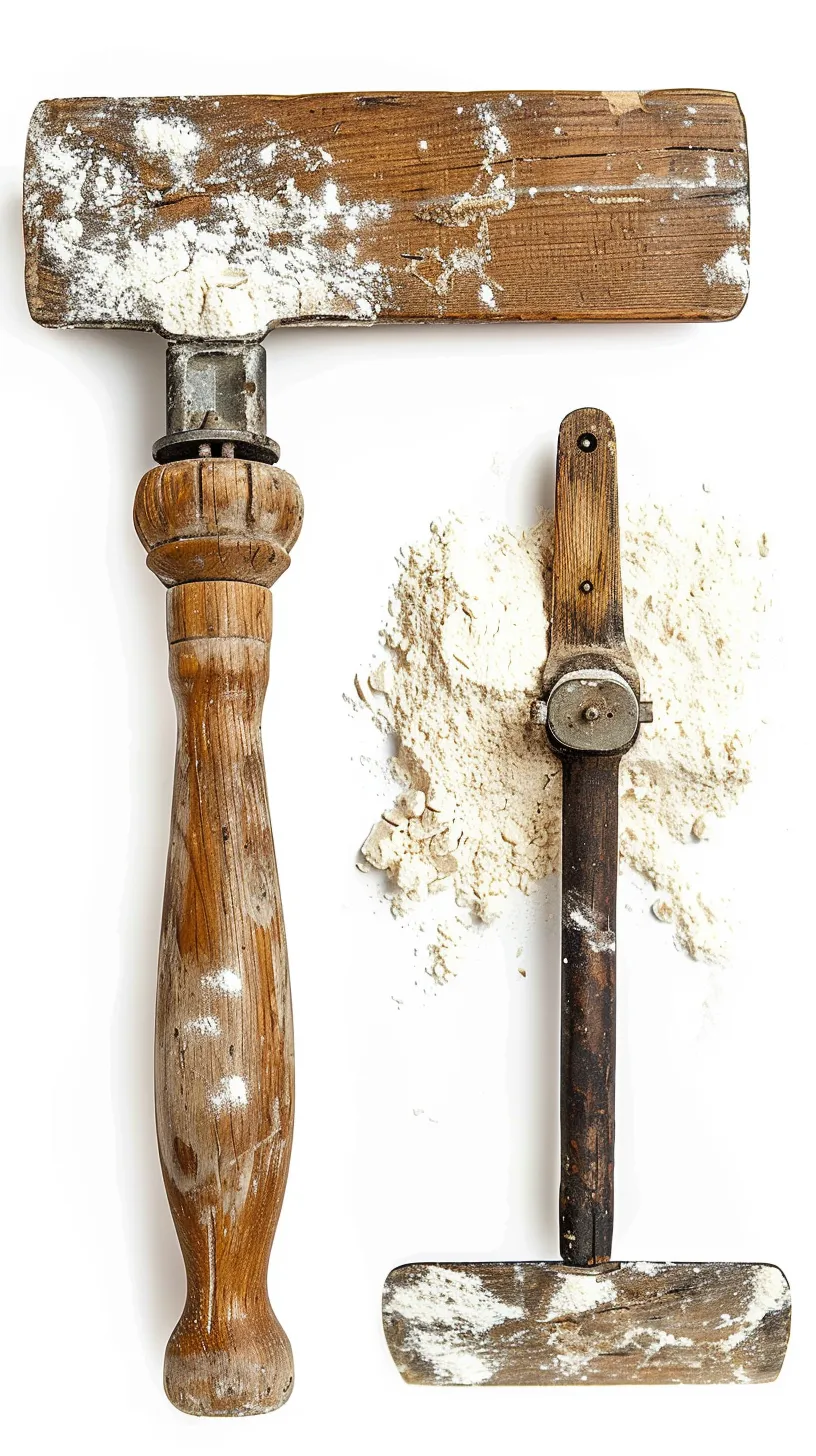 Two vintage wooden flour mallets with metal fittings